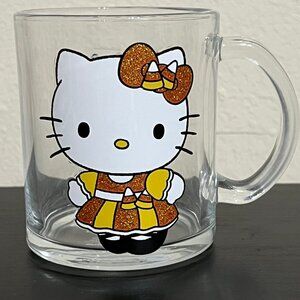 Hello Kitty Sanrio Halloween Fall Autumn Candy Corn Glass Mug 17.5 oz NEW